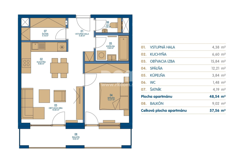 rkDOM | Klimatizovaný 2-izbový byt s terasou v Urban Residence